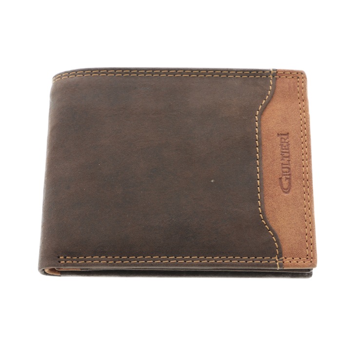 Portofel Mare din Piele Naturala Giultieri 10×12 cm – Maro, Personalizabil, Cutie Cadou