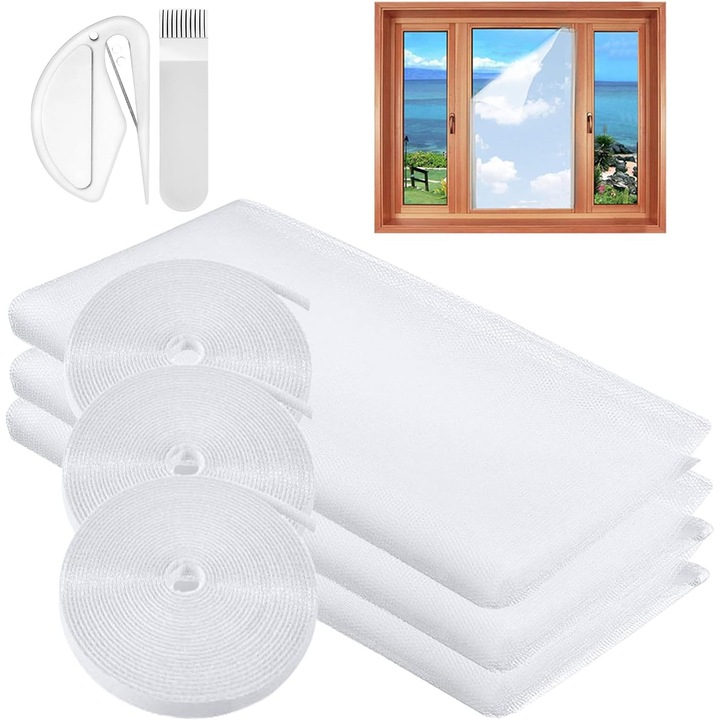 Set 3 moskitieri autoadezive, 130x150cm, alb