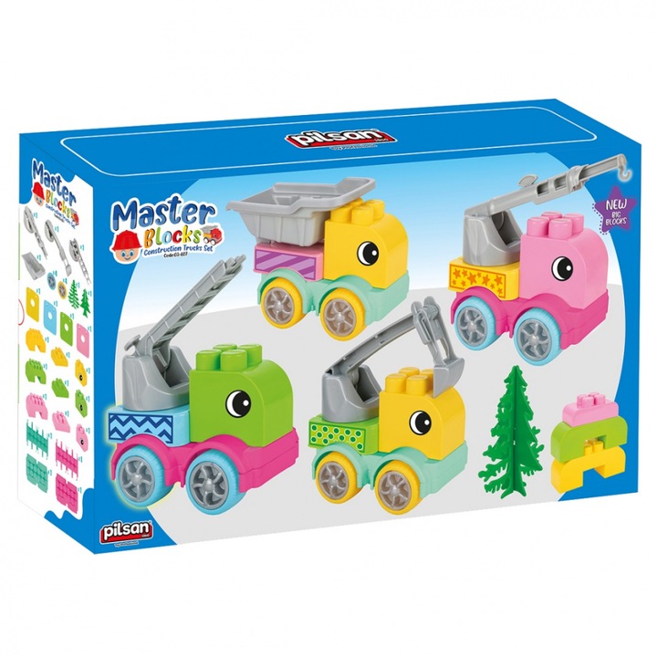 Set de constructie vehicule constructie Pilsan cu 31 piese de asamblat, recomandat de la 24luni