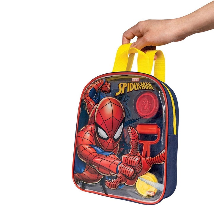 Ghiozdan copii cu plastilina Disney Spiderman – 4 Recipiente si 5 Accesorii, dimensiuni 23x5x24cm