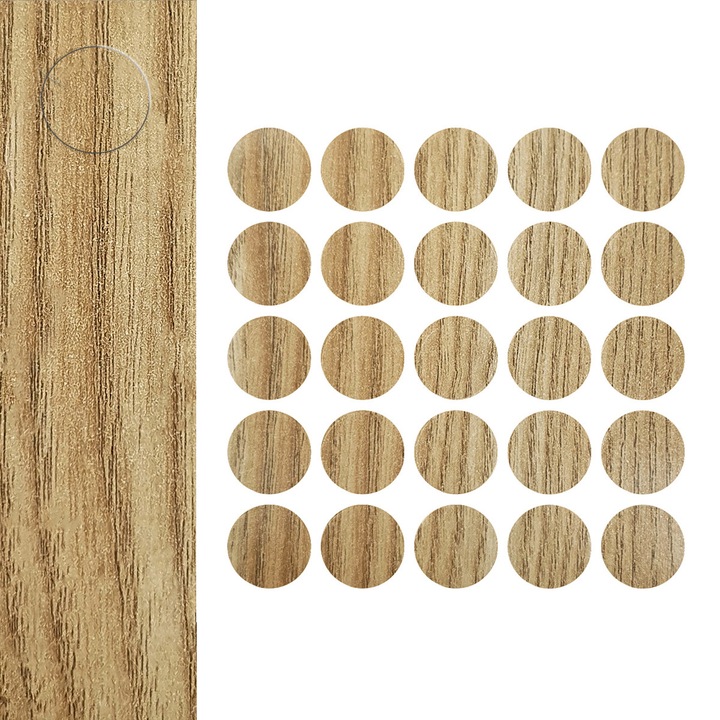 Capace autoadezive pentru mobilier, Ø 14 mm, 25 de bucati, DecoMeister®, Model Frasin Montan, ZM298-0014