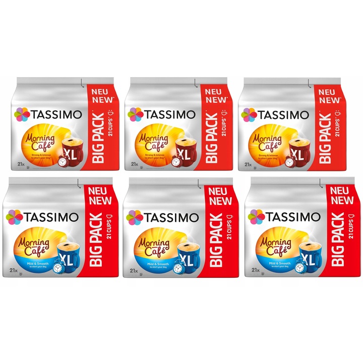 Комплект капсули TASSIMO Jacobs Morning Strong & Mild, 63 капсули, балансиран аромат, смес Арабика и Робуста