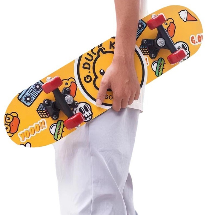 Skateboard pentru rate VANTHEIR, Neted, Sarcina maxima 40 kg, Pentru 3 ani+, Control complet precis, Galben