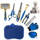 Set de Ingrijire Animale 8-in-1 pentru Caini si Pisici, KLASTEP, Include Perie de par, Pieptene, Cleste Unghii, Foarfeca unghii, Pila Unghii, Periuta dinti, Manusa curatare, Bol Pliabil, Husa de Transport, Albastru