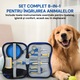 Set de Ingrijire Animale 8-in-1 pentru Caini si Pisici, KLASTEP, Include Perie de par, Pieptene, Cleste Unghii, Foarfeca unghii, Pila Unghii, Periuta dinti, Manusa curatare, Bol Pliabil, Husa de Transport, Albastru