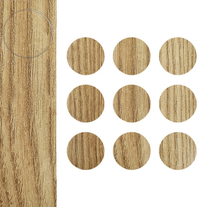 Capace de mascare autoadezive, Ø 20 mm, 9 bucati, DecoMeister®, Model Frasin Montan, ZM298-0020