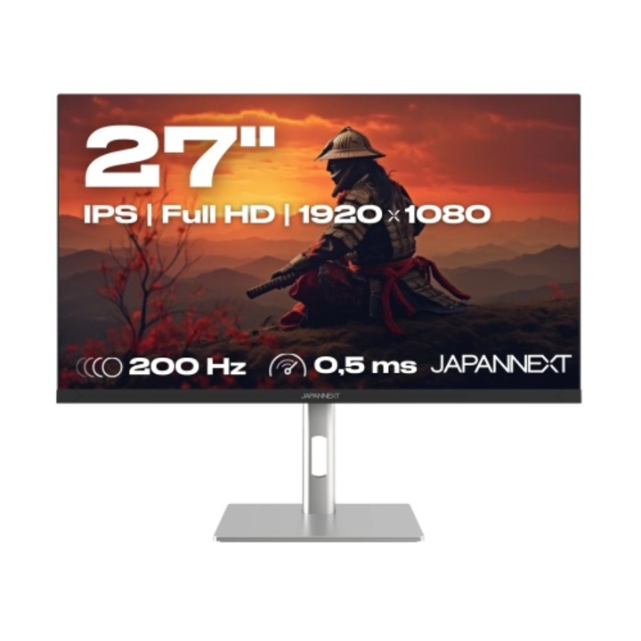 Монитор LCD Japannext 27", Full HD, 200Hz, 0.5ms, с вграден високоговорител, регулиране на височина и наклон