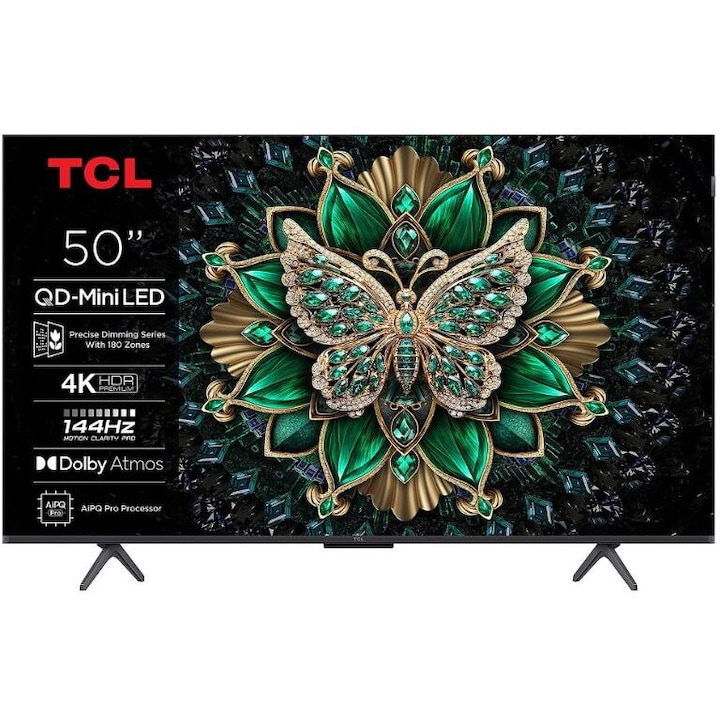 Телевизор QD-MiniLED TCL 127 см, 50C61K, Ultra HD 4K, Smart TV, WiFi, CI+, Черен