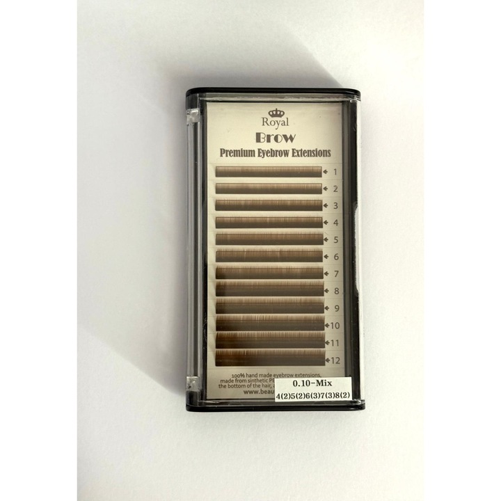 Extensii sprancene, Royal Beauty, culoare Medium Brown, Grosime 0.10 mm, Lungime Mix, 12 randuri