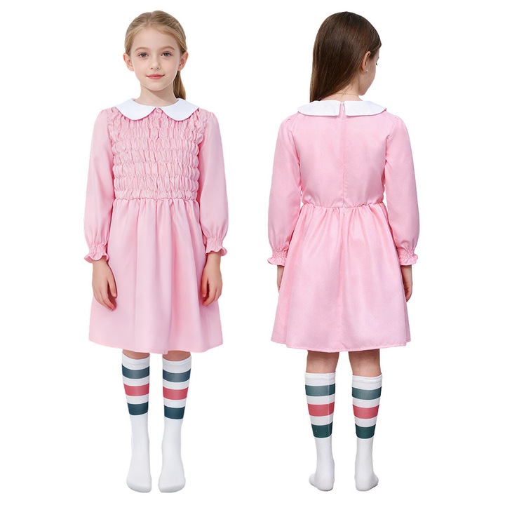 Costum de cosplay Stranger Things, Little Eleven, roz, dimensiune 130