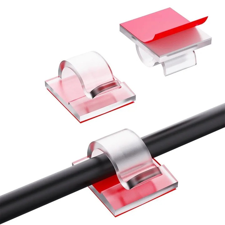 Set 24 organizatoare cabluri Well transparente, autoadezive, nylon, 6.5x8mm