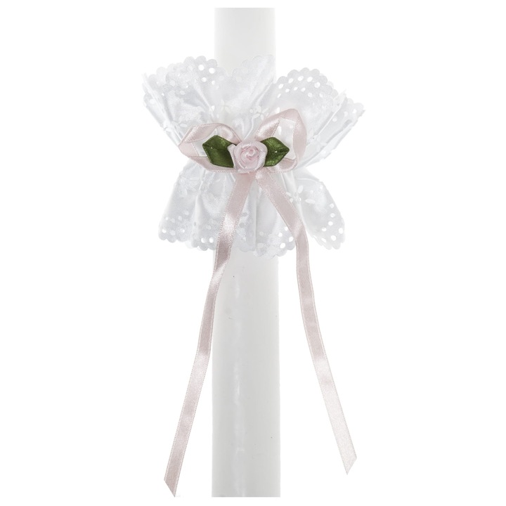 Украса за свещи QUO VADIS, розова, с панделка и цвете, комплект