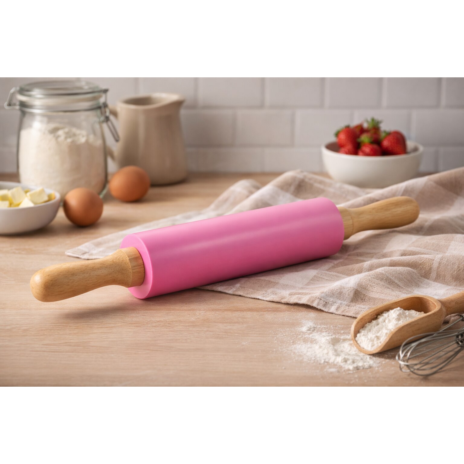 Sucitor, silicon, manere lemn, roz, 42cm - eMAG.ro