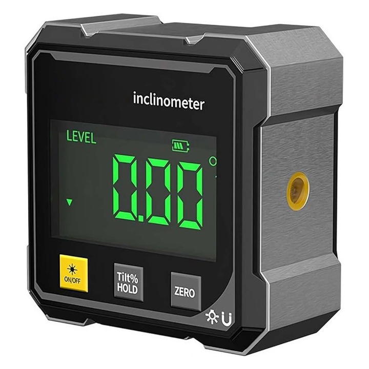 Inclinometru Digital Portabil cu Laser, Inclinometru Digital cu Baza Magnetica pe 4 Laturi, Multifunctional, Afisaj LCD, 2 Unitati de Masura de Mare Precizie, Aparat Masurat Unghiuri, Intoarcerea numerica, Incarcare Type-C, OUYLAF, Negru