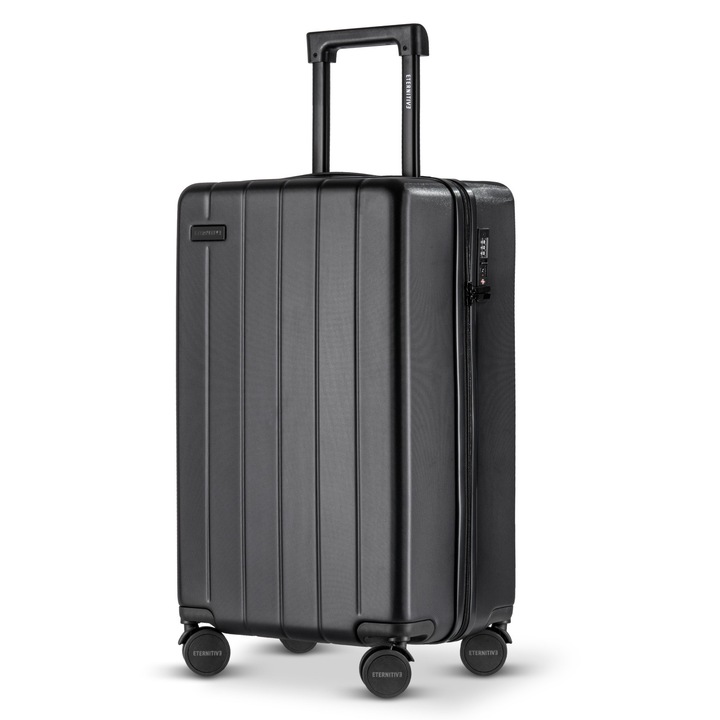 Кабинен куфар, Eternitive JOY, ABS, TSA шифър, 4 безшумни колела, Черен, 55x35,5x23см, 37л