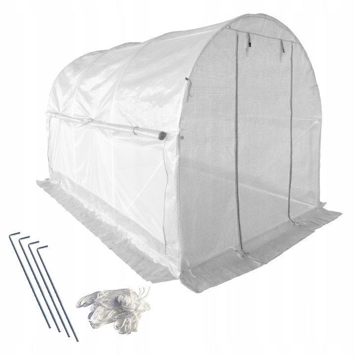 Alagút üvegház a kertbe, napfényes, fóliaalagút, UV védelem 4, 140 g/m², PE/Acél 2x3 m 6m2 Fehér, rovarháló