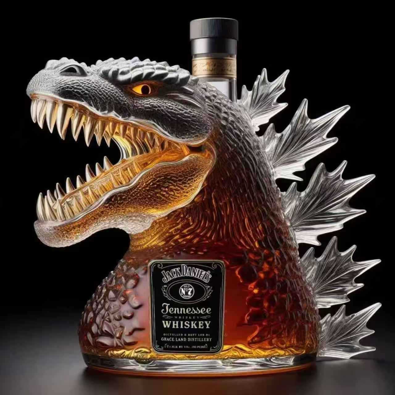 Sticla de whiskey Godzilla, editie de colectie, sticla din sticla