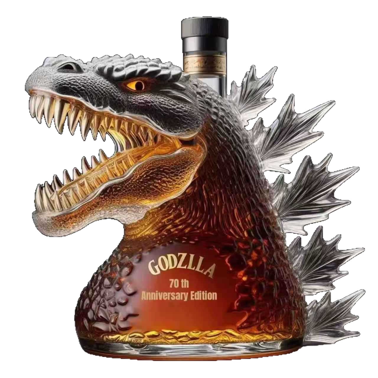 Sticla de whiskey Godzilla, editie de colectie, sticla din sticla