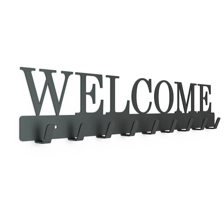 Cuier perete metalic pentru hol si jachete pe hol, 9 carlige, negru