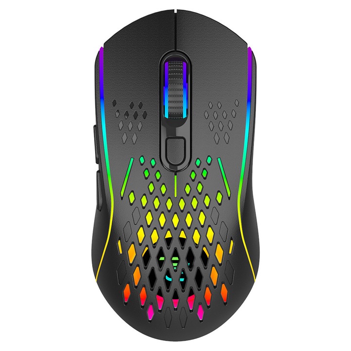 Mouse Wireless Mouse Buzz (WMBU00022401) for Gaming, 2.4GHz, USB C, Ergonomic, LED, 6 Buttons, 800 4800DPI, 1.5m Negru