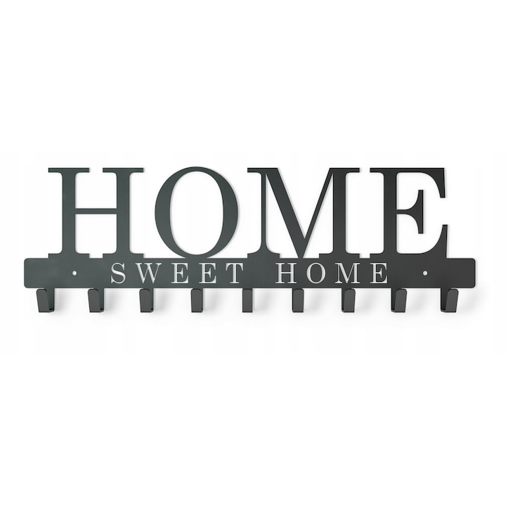 Cuier perete metalic pentru hol si jachete pe hol, 9 carlige, negru