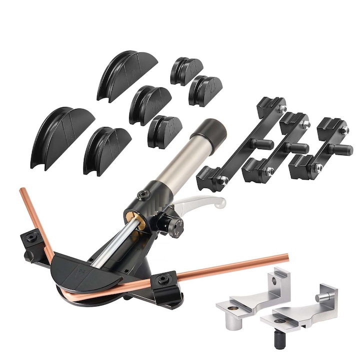 Dispozitiv de indoit tevi cupru si aluminiu, 6-22 mm, Unghi max indoire 90°, 7 matrite, sistem hidraulic, Directia de indoire Inainte si inapoi