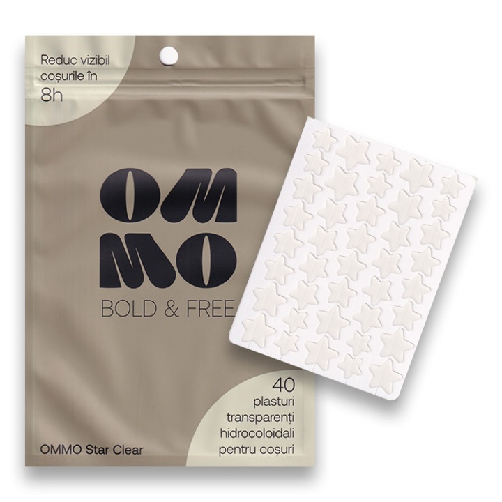 Plasturi hidrocoloidali pentru cosuri, OMMO Star Clear, 40 bucati, forma de stelute transparente