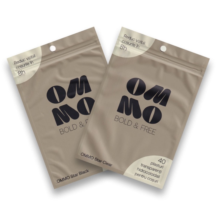 Plasturi hidrocoloidali pentru cosuri, OMMO Star Duo, 80 bucati, stelute negre si transparente