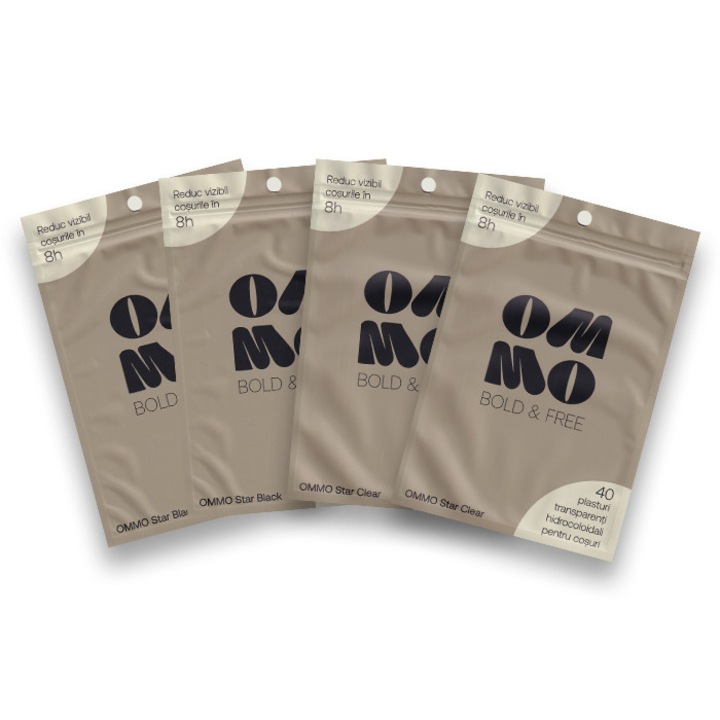 OMMO Star Pack hidrokolloid pattanástapasz 160 darab, fekete és átlátszó csillagok