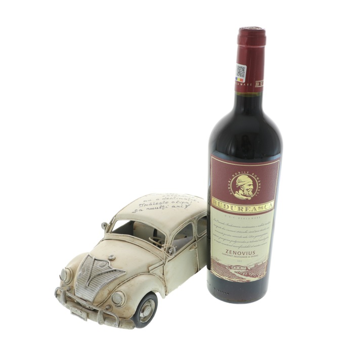 Set cadou personalizat, vin rosu si masinuta metalica, crem