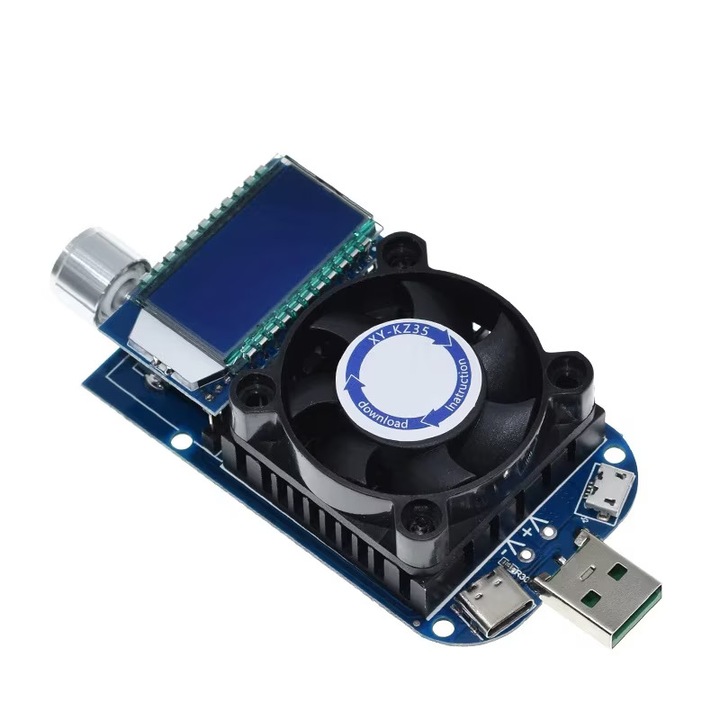 Sarcina Electronica Inteligenta XPQKDC® KZ35, Tester USB Tip-C si Quick Charge, Putere 35W, Voltmetru si Ampermetru Digital, Testare Capacitate Baterii, Diagnosticare Incarcator, Reglabila