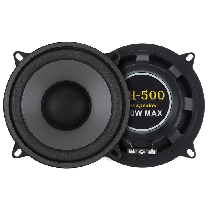 Set 2 difuzoare Auto, 5 inch, 50W RMS, 500W MAX, 4 Ω, pentru o varietate de stiluri muzicale, sunet puternic si clar, OUYLAF, negru