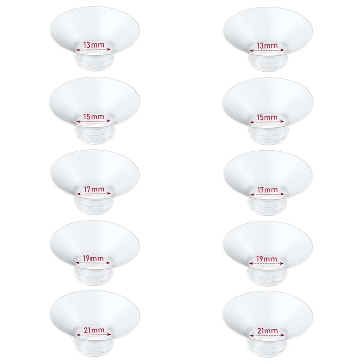 Set 10 insertii pentru flansa pompe de san, Silicon, Transparent, 5 dimensiuni