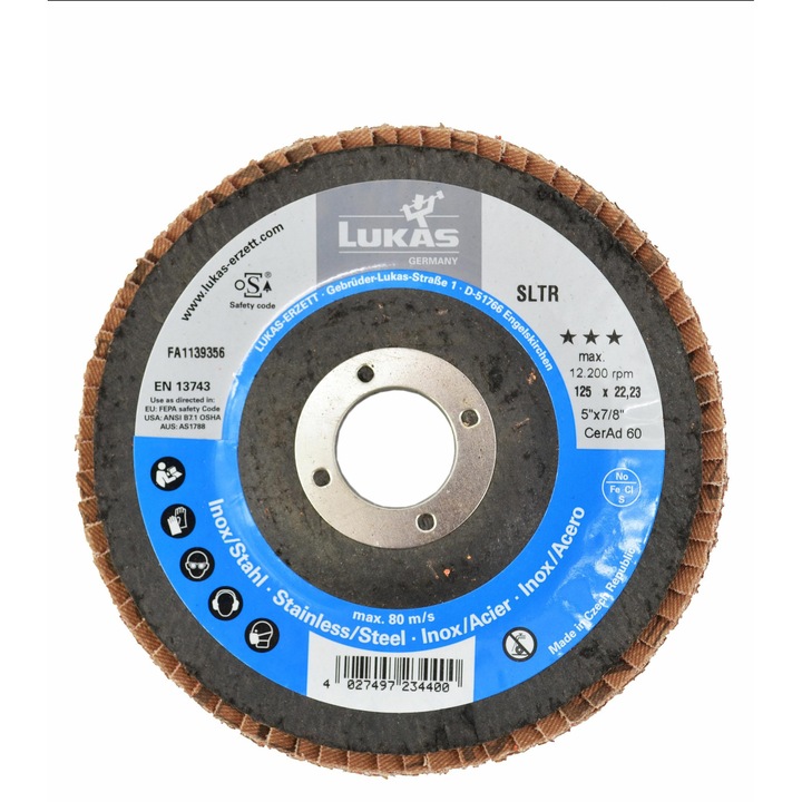 Accesorii polizare si slefuire, Lukas-Erzett, NOWA CeramicZNA TKANINA SCIERNA AD, 100% Ziarno Ceramiczne, 125mm, P 60