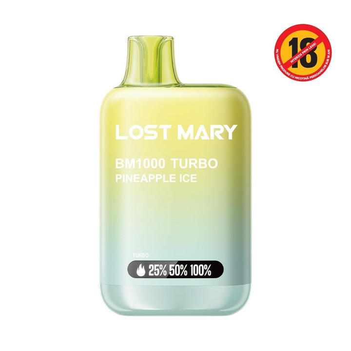 Tigara electronica de unica folosinta, Lost Mary BM1000 Turbo, Pineapple Ice, 2ml, 20mg NicSalt, 1000 pufuri, 65x36x17.4mm