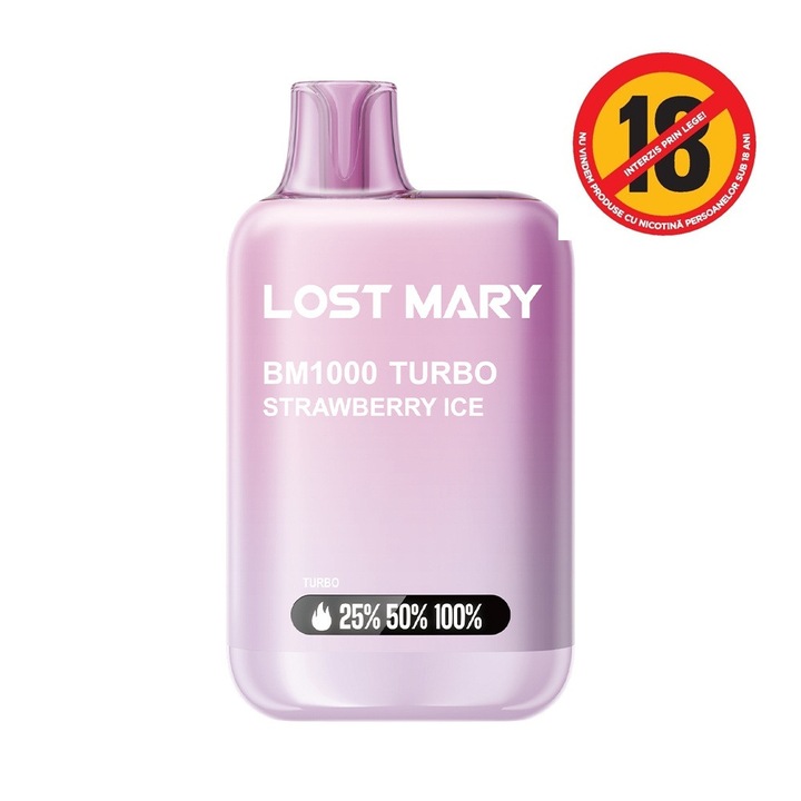 Tigara electronica de unica folosinta Lost Mary BM1000 Turbo, Strawberry Ice, 2ml, 20mg NicSalt, 1000 pufuri, 65x36x17.4mm