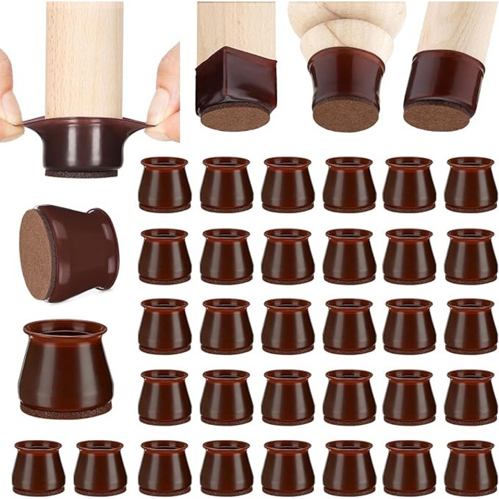 Set 32 protectii pentru picioare scaune/masa Aneaseit, din silicon/fetru, 38 mm, protectie pentru mobiler, Maro