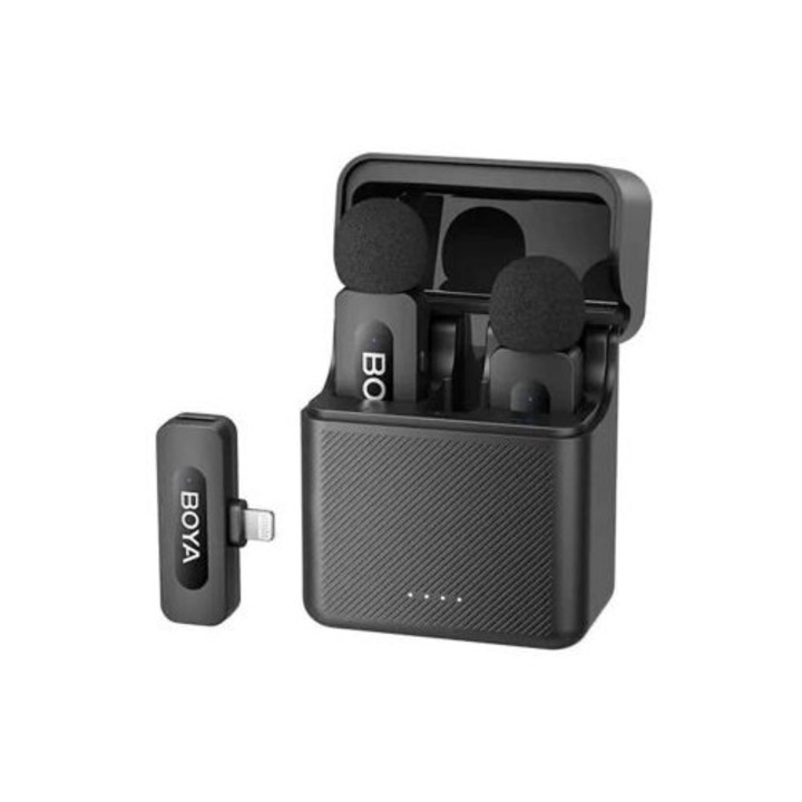 Microfon wireless BOYA BY-V3 cu 2 transmitatoare și 1 receptor, 2.4GHz, negru