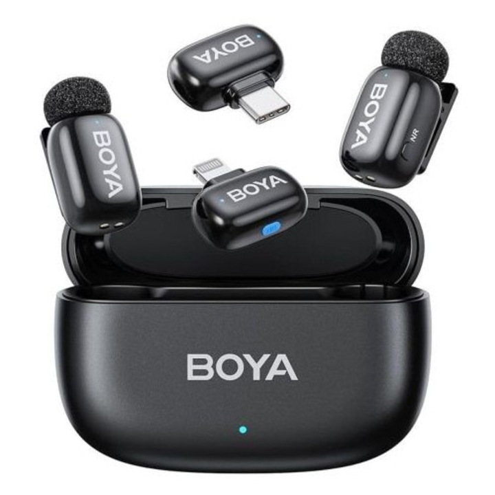 Microfon Wireless BOYA Mini 2-01, 2 transmitatoare și 2 receptoare, 2.4GHz, negru