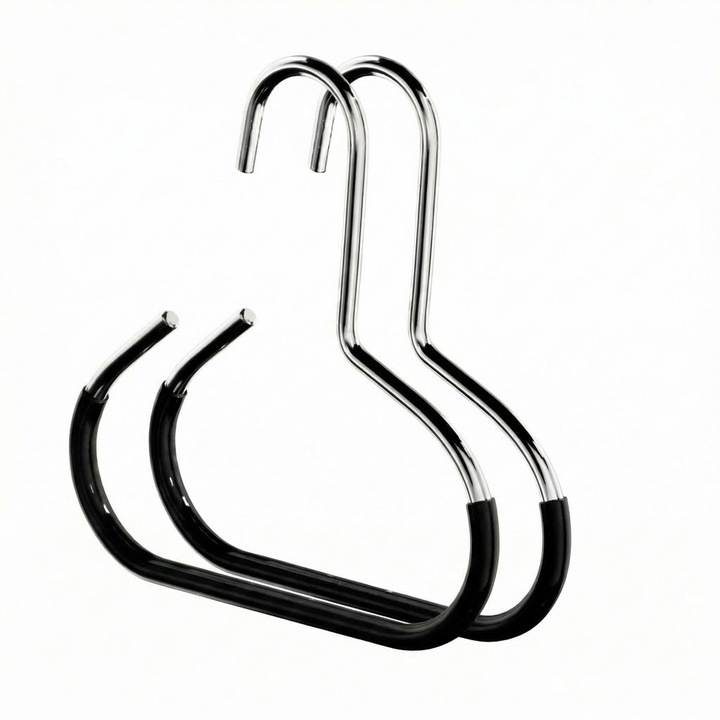 Cuier circular pentru haine, organizare si depozitare, din fier, 15x14cm, set de 2 bucati, negru