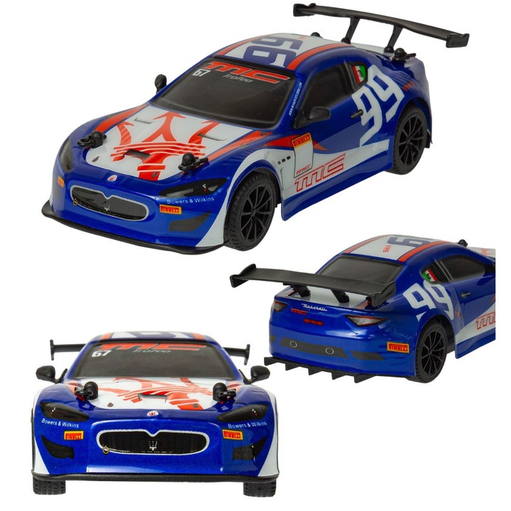 Masinuta RC Maserati Granturismo 1:12, albastra, telecomandata, 4 canale, 38x15,8x10,3cm, set complet