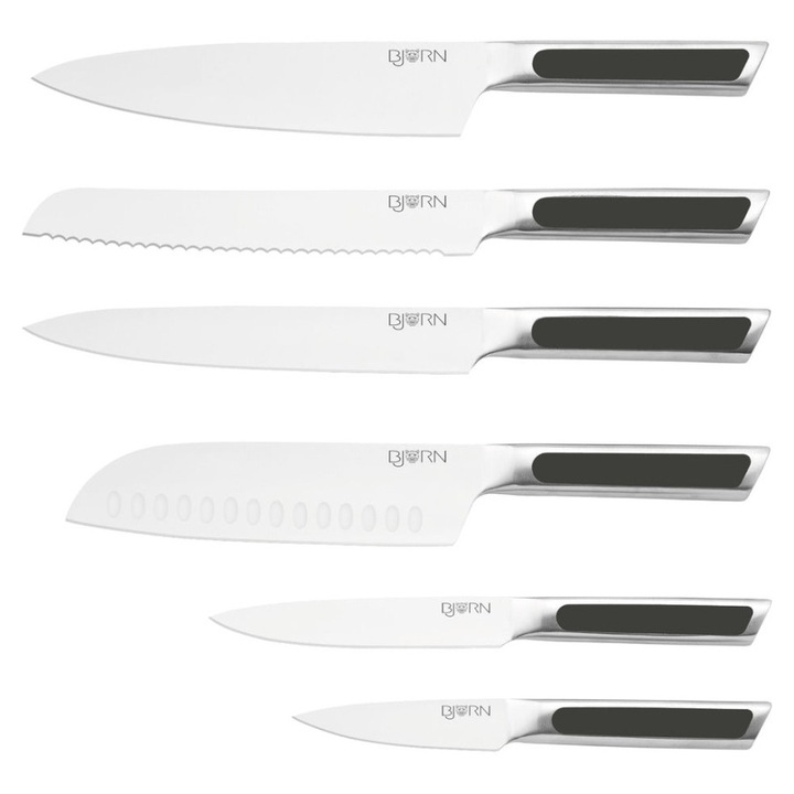 Set 6 Cutite de bucatarie LOKI, lama inox satinat cu maner ABS negru mat