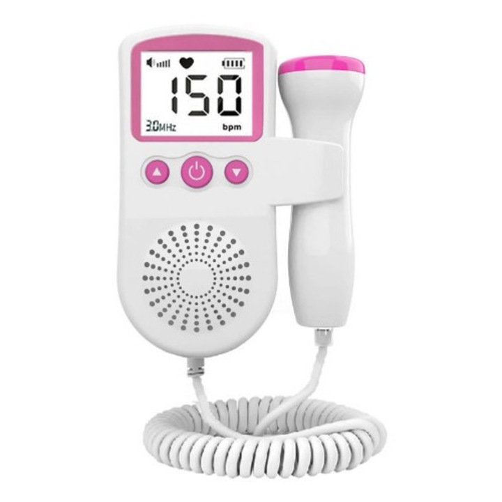 Monitor Fetal Doppler, Leski, Monitorizare Sarcina, Ritm Cardiac, Ecran LCD 4.5 cm, 2 x Baterii AA (neincluse), Portabil, din ABS, 12.8 x 9.6 x 3 cm, Utilizare de la 9 Saptamani, Roz