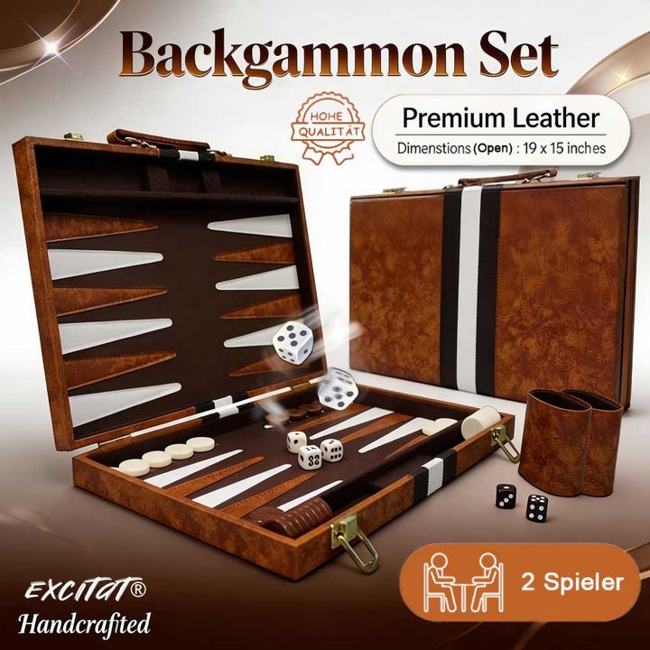 Set de Table Clasic, Excitat®, Piele Premium, Portabil, din Lemn, pliabil, Piese Incluse, Dezvolta Abilitatile de Gandire Strategica si Imaginatia, 15x19in, Maro