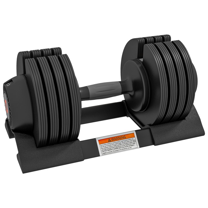Set gantere ajustabile SPORTNOW 7/13/18/24 kg, maner antiderapant, negru, 37x18x18 cm