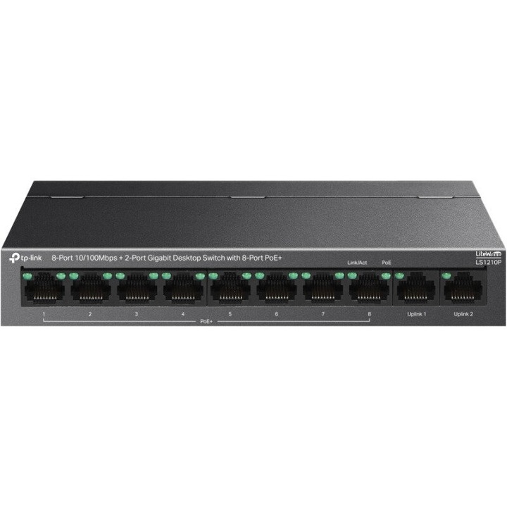TP-LINK LS1210P switch, 10 portos RJ45, 8 portos PoE+, 96 W, Plug-and-Play
