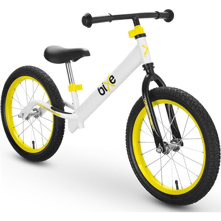 Bixe futóbicikli, 16 hüvelykes, alumínium, pneumatikus abroncsok, sárga, 5-9 év