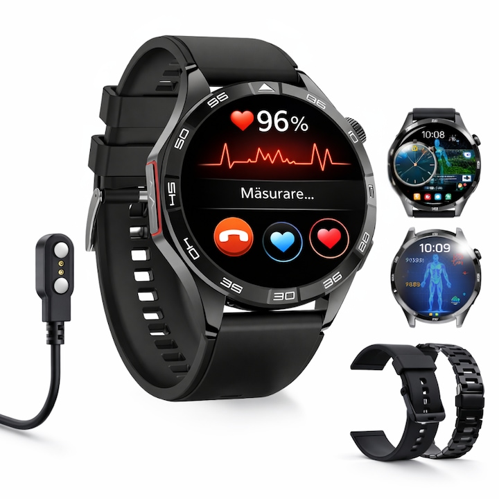 Ceas Smartwatch Barbati IdealTI® Conectare Bluetooth, Monitorizare Sanatate, EKG, Puls, Tensiune, Carcasa din Zinc, Display 1.85 inch, Rezolutie 320 x 386