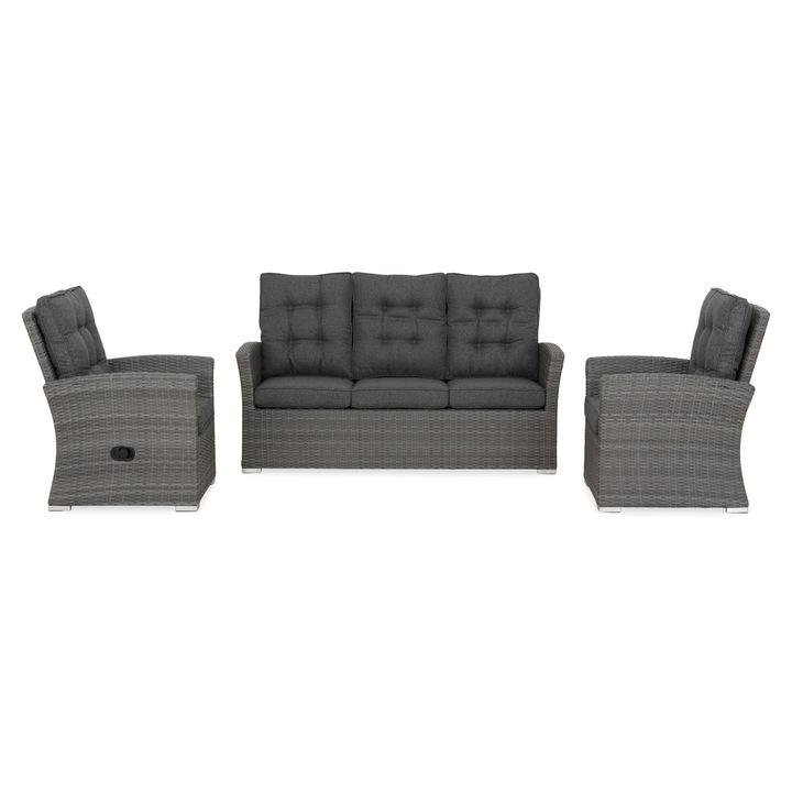 Set mobilier gradina/terasa canapea si 2 fotolii, Maison Mex MARACAY, mix gri/negru