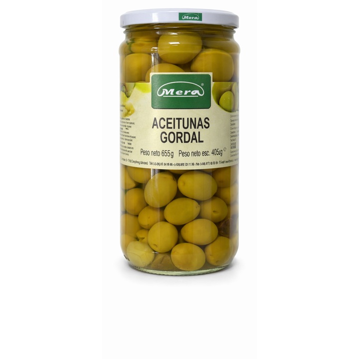 Conservă masline verzi Gordal, Mera, 720 ml, textura cărnoasă, gust delicat